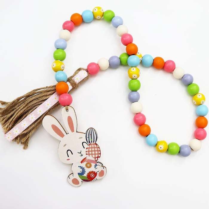Easter Wood Bead Garland Decor - Tiered Tray Beads Home Decoration