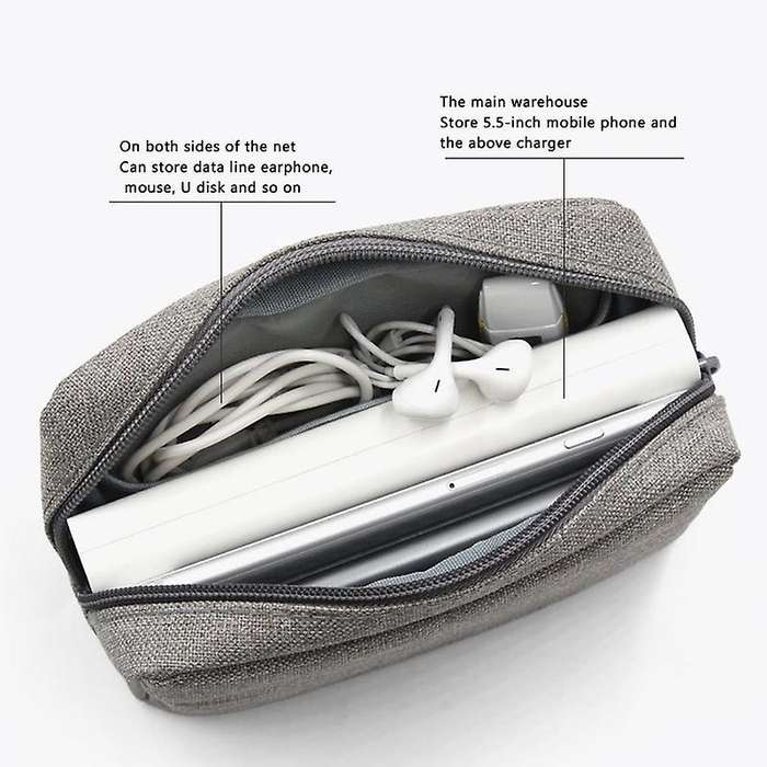 Boona Portable Travel Storage Bag for Laptop Power Adapter Gray