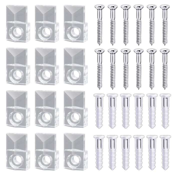 22 Sets Mirror Holder Clips Kit Crystal Clear Plastic Glass Retainer