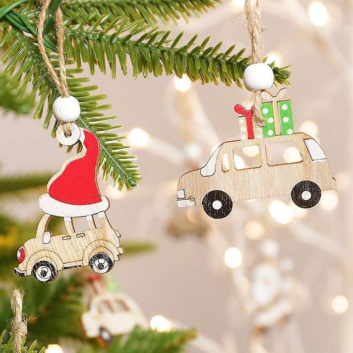 12pcs Wood Christmas Tree Pendant Hanging Ornament Home Decor, D