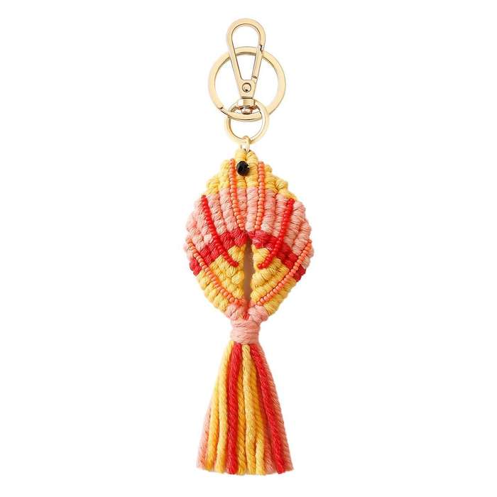 Mixed Seed Beaded Braided Fish Shape Macrame Tassel Keychain, C