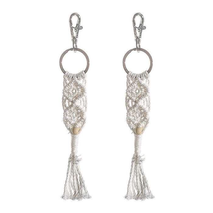 2 Pieces Mini Macrame Keychains Bag Charms with Tassels Handcrafted