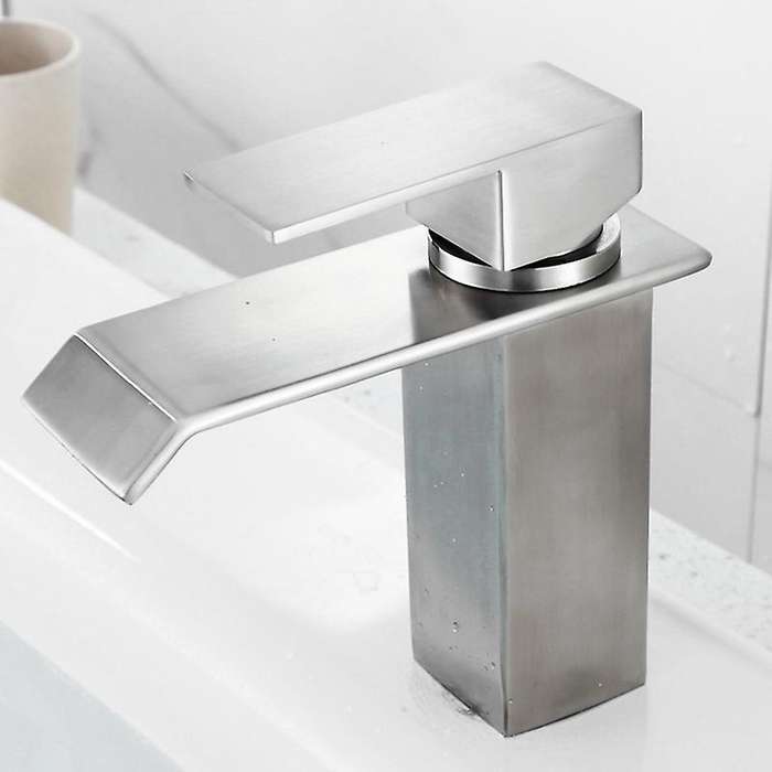 Square Cold Hot Sink Taps Bathroom Stainless Steel Basin Faucet