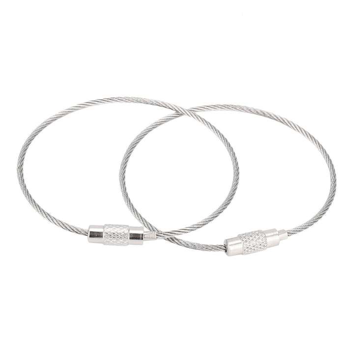 10pcs Stainless Steel Screw Locking Wire Keychain Cable Key Rings