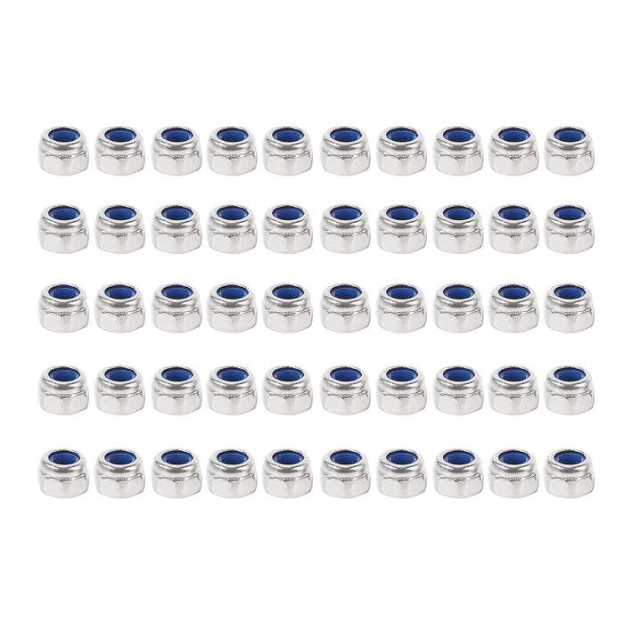 M3 X 0.5mm 304 Stainless Steel Nylock Nylon Insert Hex Lock Nuts 50x