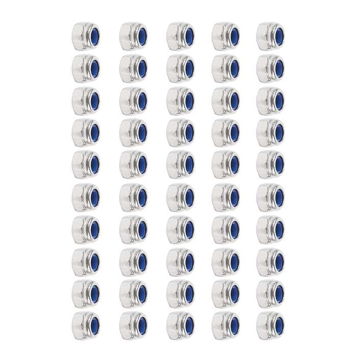 M3 X 0.5mm 304 Stainless Steel Nylock Nylon Insert Hex Lock Nuts 50x