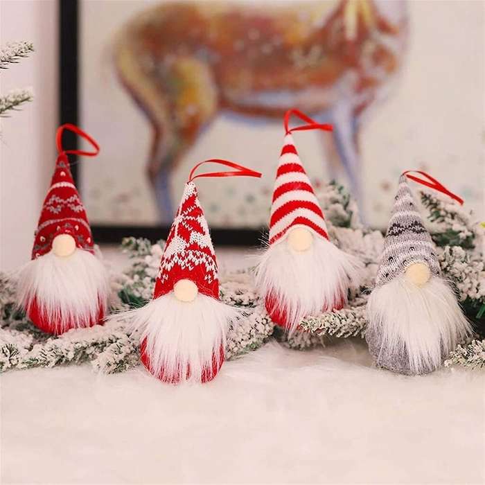 4 Pcs Christmas Knitted Faceless Doll Christmas Pendant Santa Doll