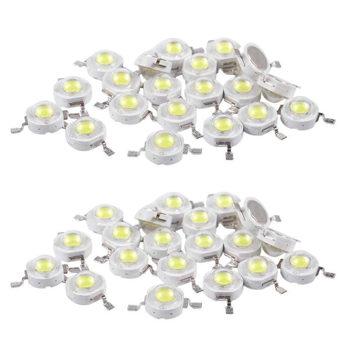20 Pcs High Power 2 Pin 3w White Led Bead Emitters 170-190lm 6000k