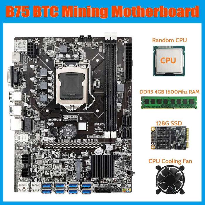 B75 Usb Btc Mining Motherboard+ddr3 4gb 1600mhz Ram+128g Msata Ssd