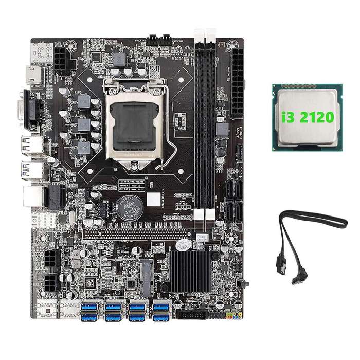 B75 Eth Mining Motherboard 8xpcie Usb Adapter+i3 2120 Cpu+sata Cable