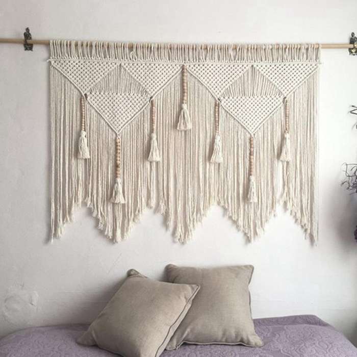 Macrame Wall Hanging Woven Bohemian Cotton Rope Decor Gray