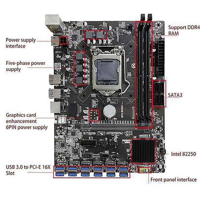 B250c Btc Mining Motherboard with G3900 Cpu+cooling Fan Ram Sata3.0