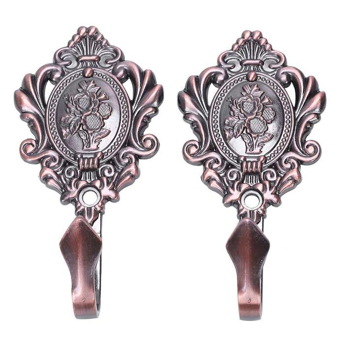 Rose Pattern Alloy Drapery Tieback Hooks 2pcs (red Patina)