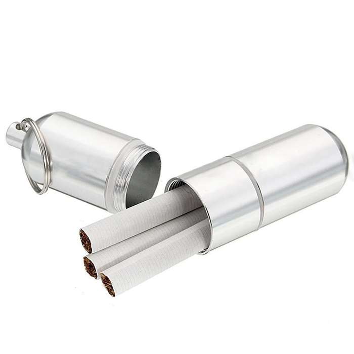 2x Aluminum Alloy Cigarette Holder Capsule Case Waterproof Key Ring
