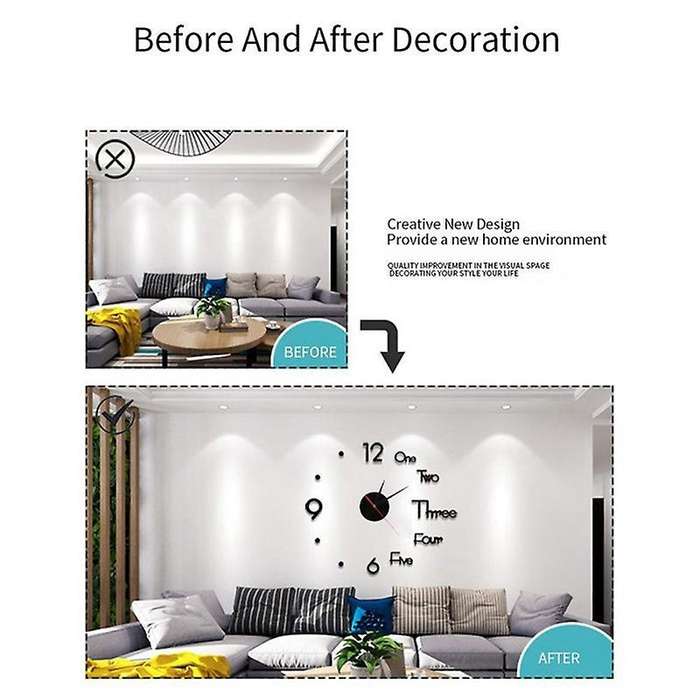 Large Modern 3d Wall Clock Kit,for Living Room Bedroom Decor,red