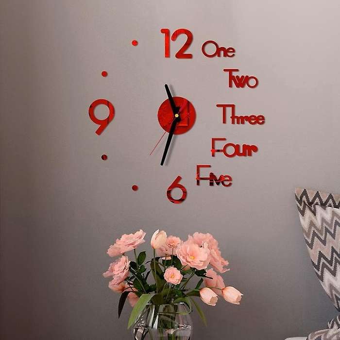 Large Modern 3d Wall Clock Kit,for Living Room Bedroom Decor,red