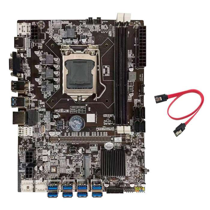 B75 Btc Mining Motherboard+sata Cable Lga1155 8xpcie Usb Adapter