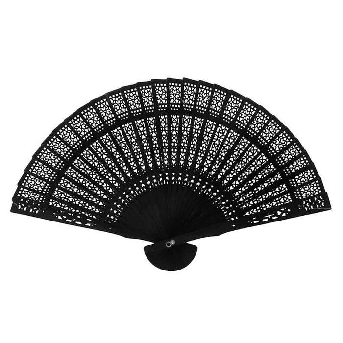 8 Inch Folding Wooden Hand Flower Bamboo Pocket Fan-blue