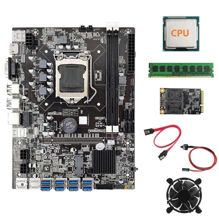 B75 Btc Mining Motherboard+cpu+fan+ddr3 4gb 1600mhz Ram+128g Ssd