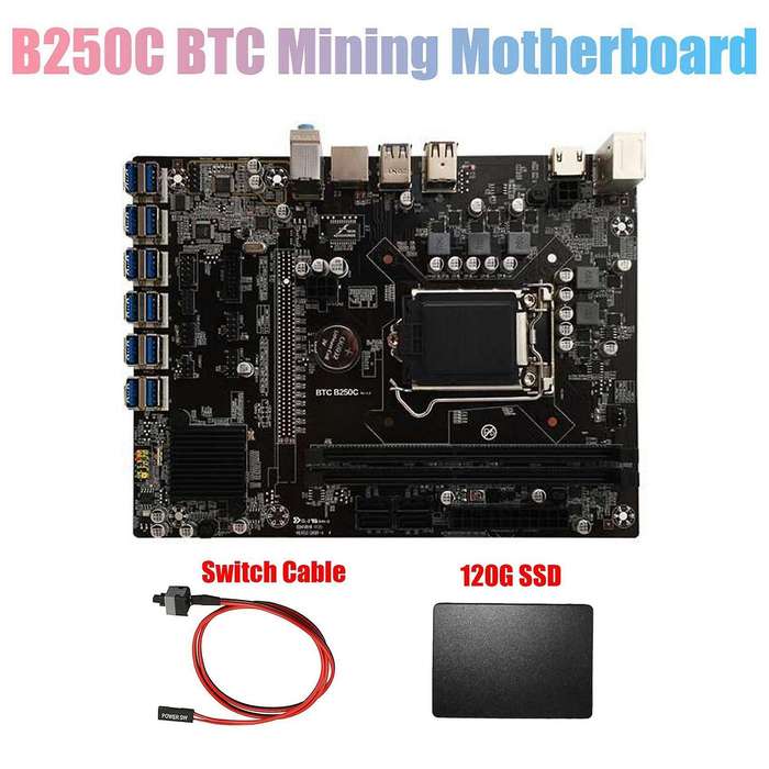 B250c Btc Mining Motherboard with 120g Ssd+switch Cable