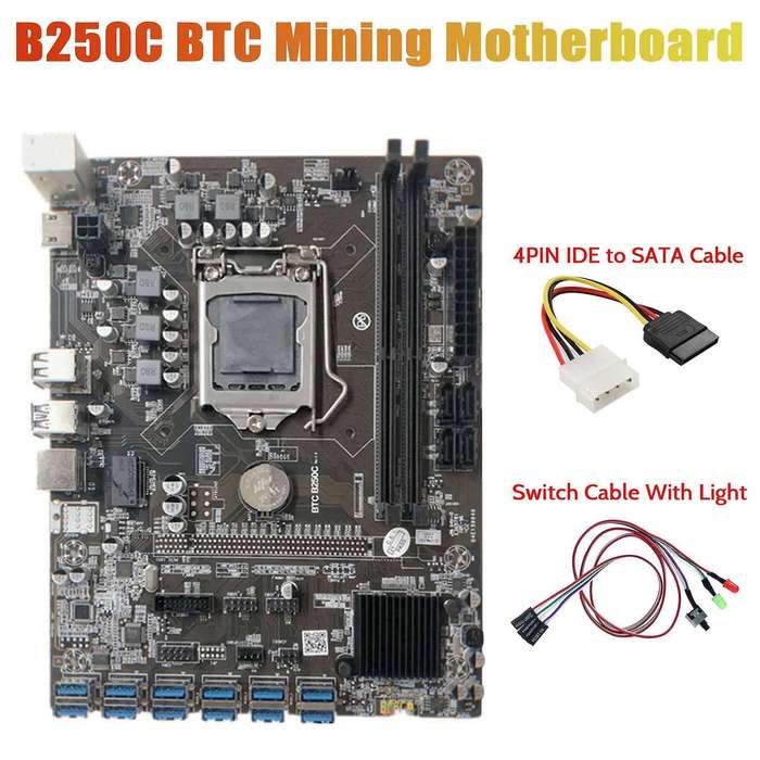 B250c Miner Motherboard+switch Cable with Light Support Ddr4