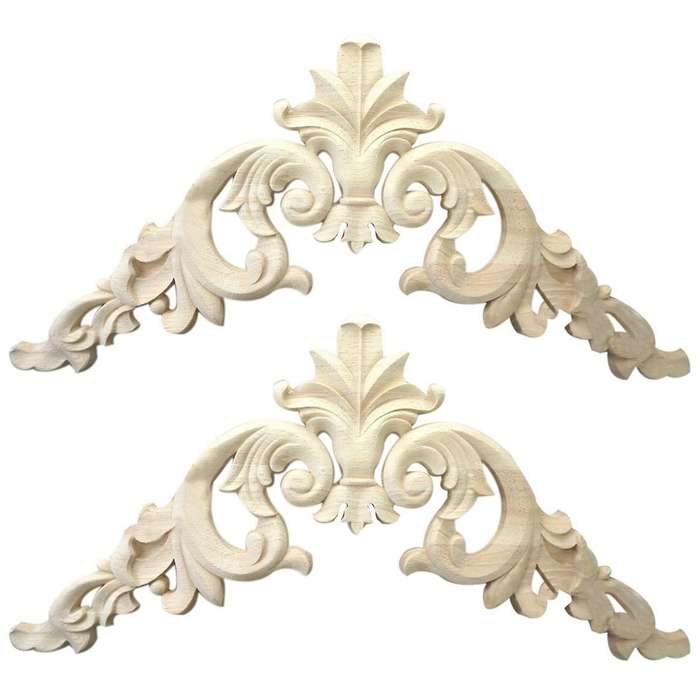 Rubber Wood Carved Corner Onlay Applique Exquisite Unpainted