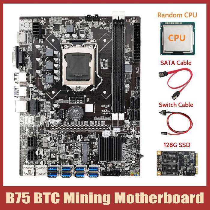 B75 Eth Mining Motherboard+cpu+128g Msata Ssd+sata Cable+switch Cable