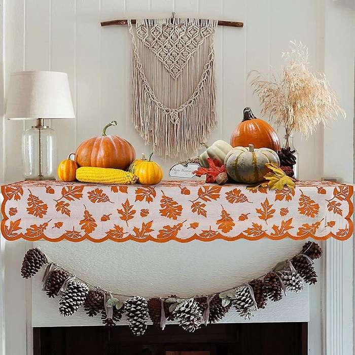 Autumn Decoration Thanksgiving Table Runner Maple Leaf Lace