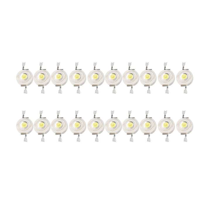 20 Pcs High Power 2 Pin 3w White Led Bead Emitters 170-190lm 6000k
