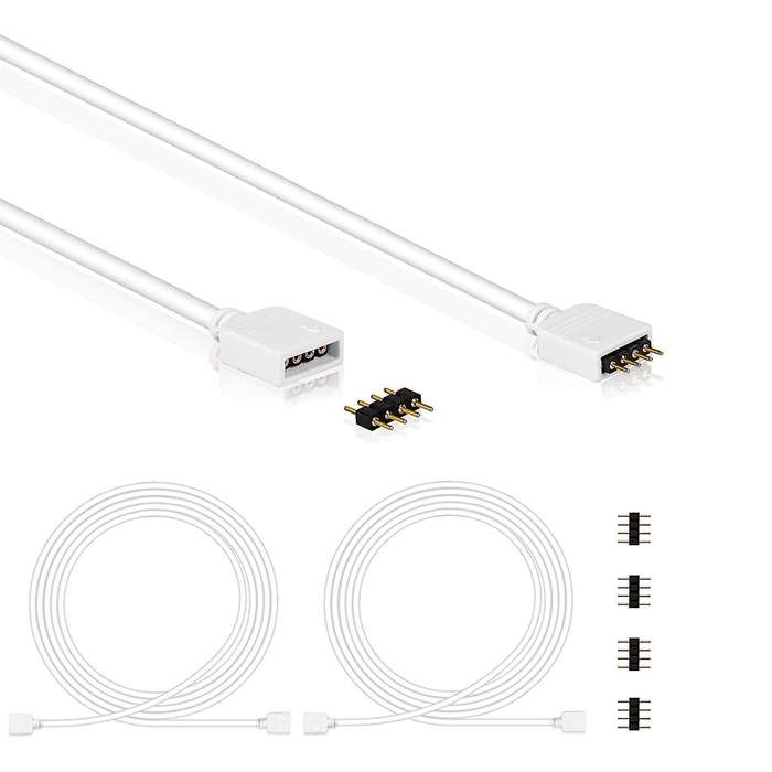 2 Pack 2m Rgb Extension Cable Led Strip Connector with 4 Pack 4 Male