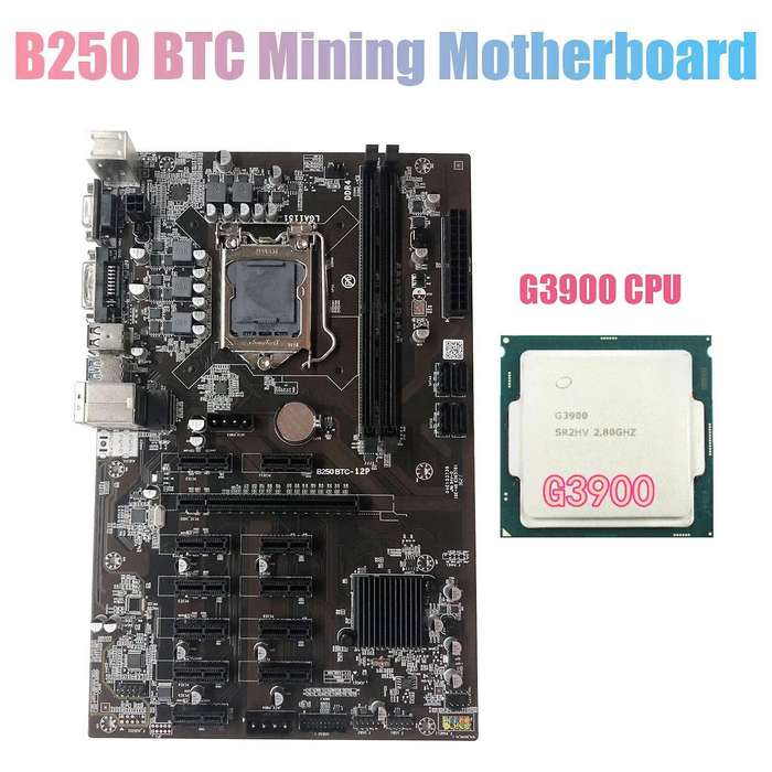 B250 Btc Mining Motherboard with G3900 Cpu Processor Supports Ddr4
