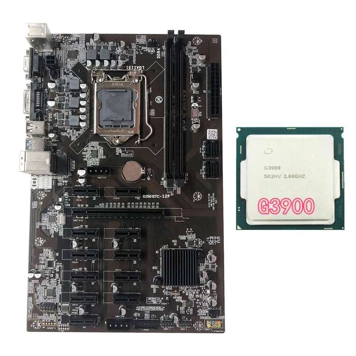 B250 Btc Mining Motherboard with G3900 Cpu Processor Supports Ddr4