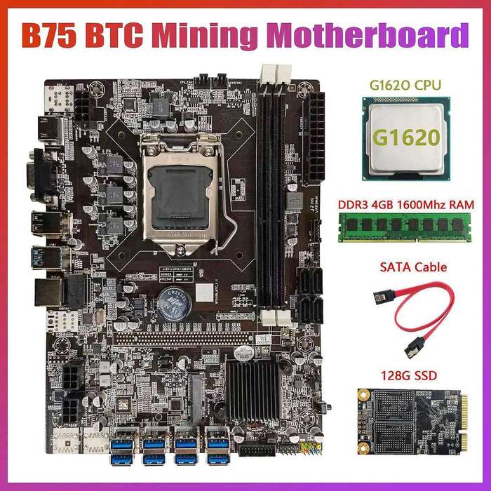B75 Usb Btc Mining Motherboard+g1620 Cpu+ddr3 4gb 1600mhz Ram+ssd