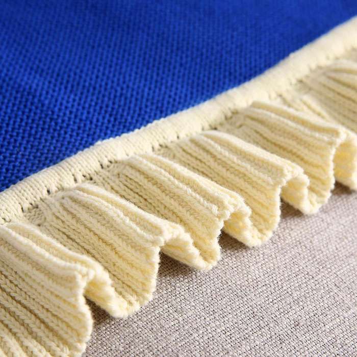 Ruffled Soft Woolen Blanket, Cotton Knitted Blanket, Sofa(navy Blue)