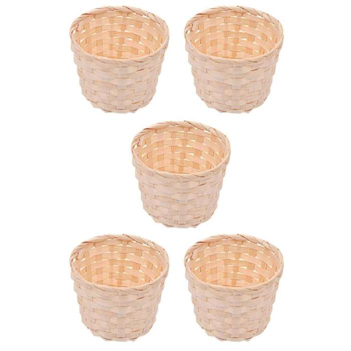 5pcs Mini Woven Baskets without Handles for Crafts Decor (7.5x6cm)