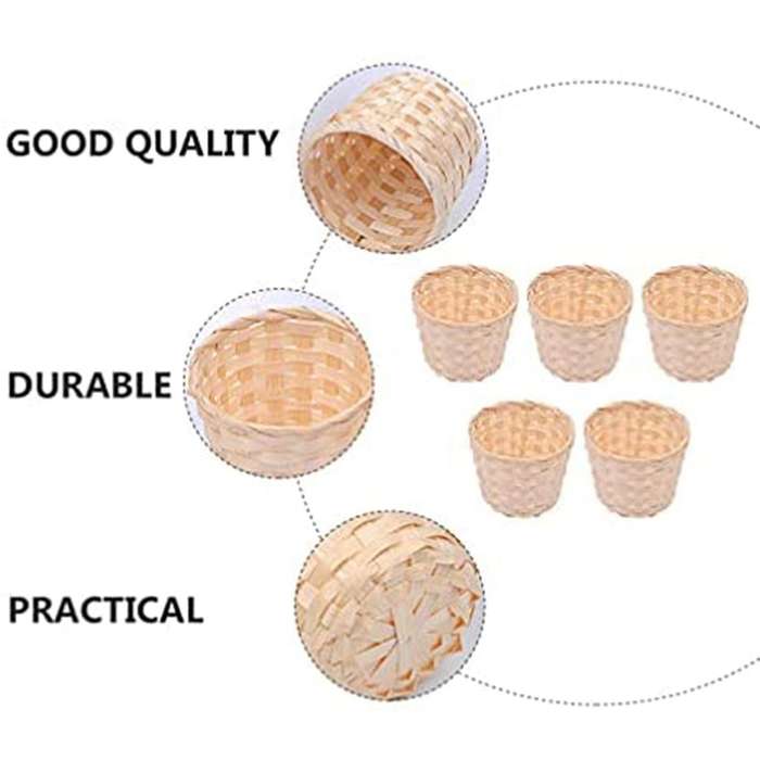 5pcs Mini Woven Baskets without Handles for Crafts Decor (7.5x6cm)