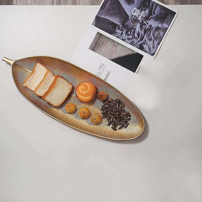 Gold Leaves Shape Serving Tray Jewelry Pallet Fruit Snack Dish(small)