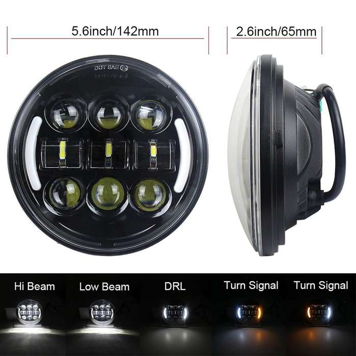 45w 5.75 Inch Motorcycle Headlight Round with Drl Turn Signal Light