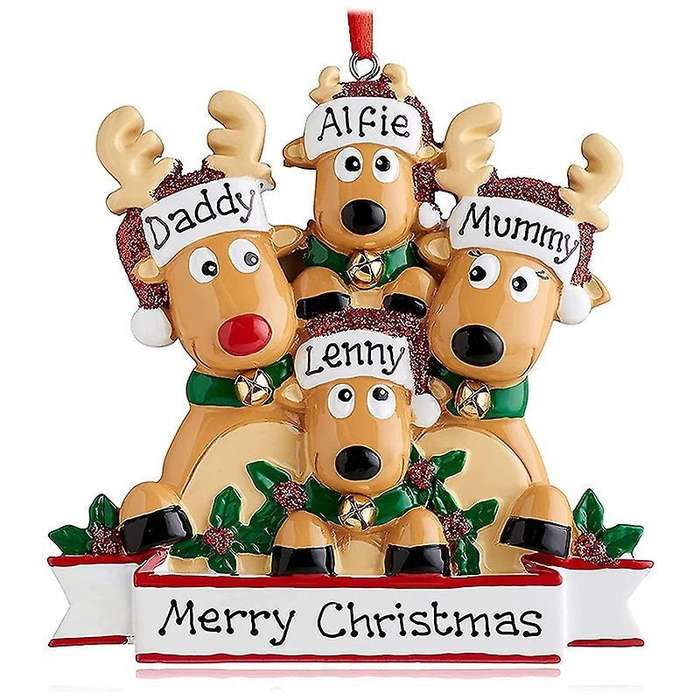 Personalized Deer Christmas Tree Ornament - Cute Deer (family Of 4)