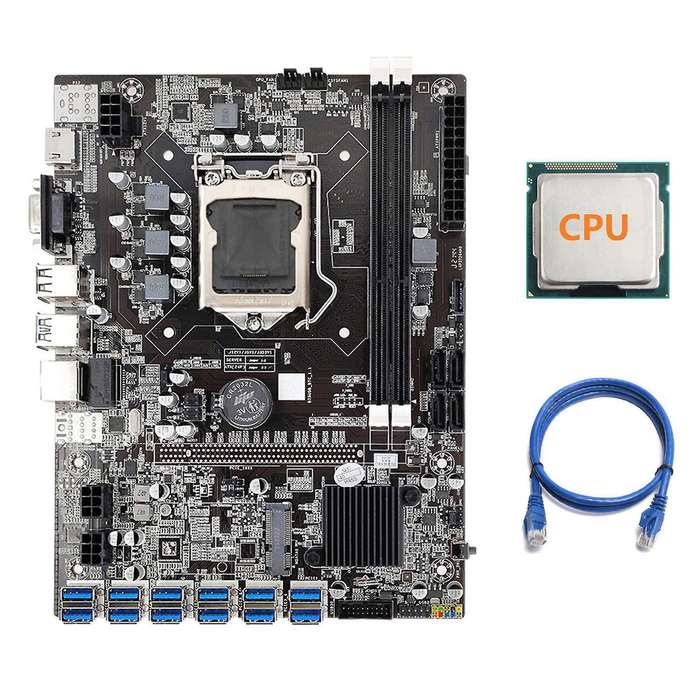 B75 Eth Mining Motherboard 12 Pcie to Usb with Cpu+rj45 Network Cable