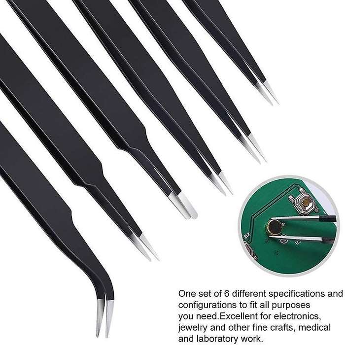 6pcs Tweezers Set, Stainless Steel Curved Of Tweezers, for Laboratory