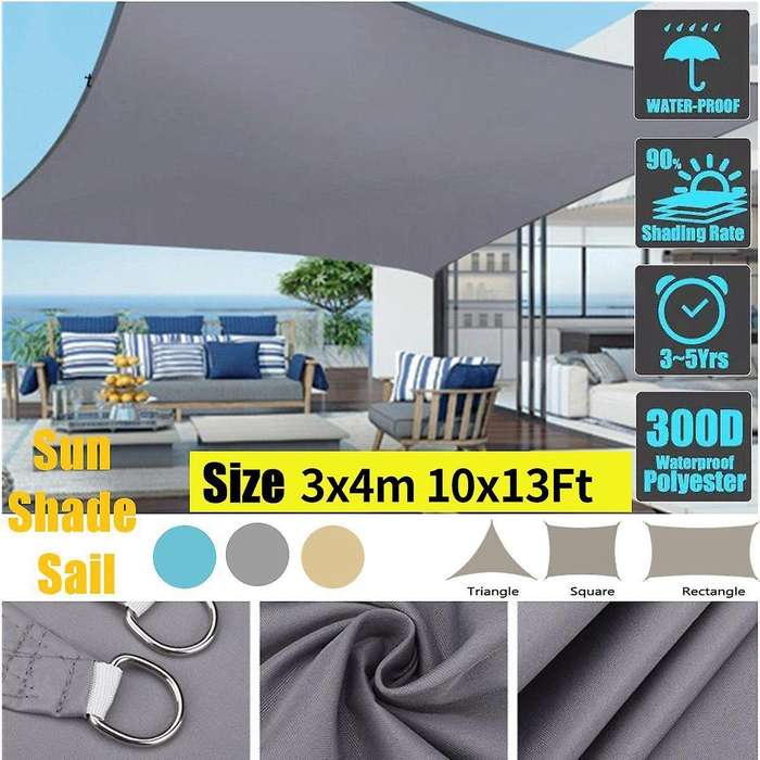 3x4m Waterproof Awning Sunshade Sun Shade Sail for Outdoor,grey