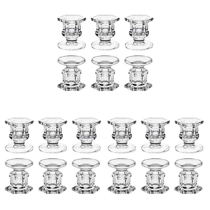 6 Pack Glass Clear Candlestick Holders Fit 1.85inch Pillar Or 7/8inch