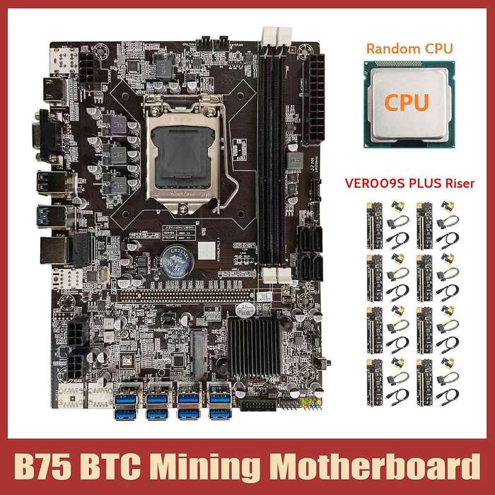 Btc B75 Motherboard+cpu+8xver009s Plus Riser Lga1155 8xpcie Adapter