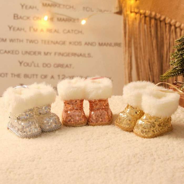 1pair Christmas Boots Ornaments Plush Mini Boots Pendant A