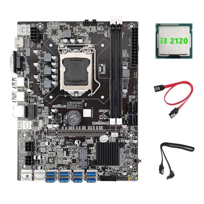 B75 Eth Mining Motherboard+i3 2120 Cpu+2xsata Cable Usb Motherboard