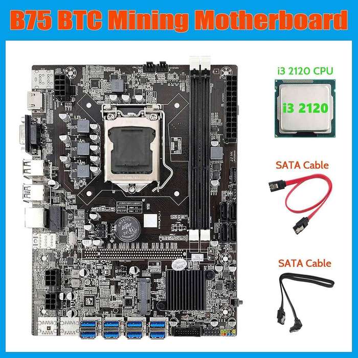 B75 Eth Mining Motherboard+i3 2120 Cpu+2xsata Cable Usb Motherboard