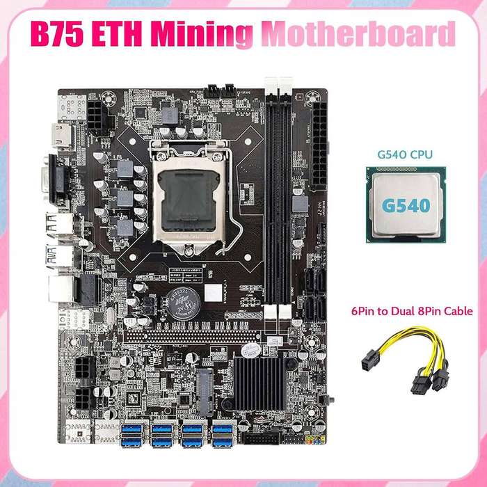 B75 Eth Mining Motherboard 8xpcie Usb Adapter+g540 Cpu+cable