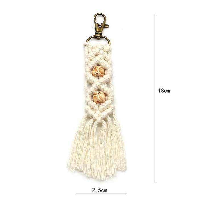 Mini Macrame Keychains Boho Macrame Bag Charms for Car Key,beige
