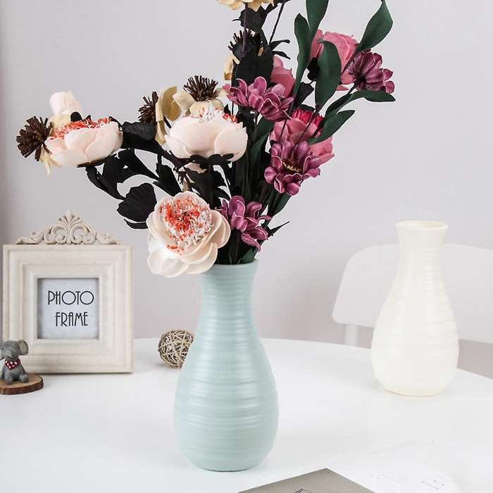 Hip Shape Plastic Material Vase 20cmx10.5cm Imitation Ceramic,white